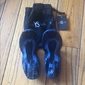 Yosi Samra blue snakeskin foldable flats